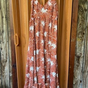 Simplee Burnt Orange Floral MIDI Maxi Sundress.
